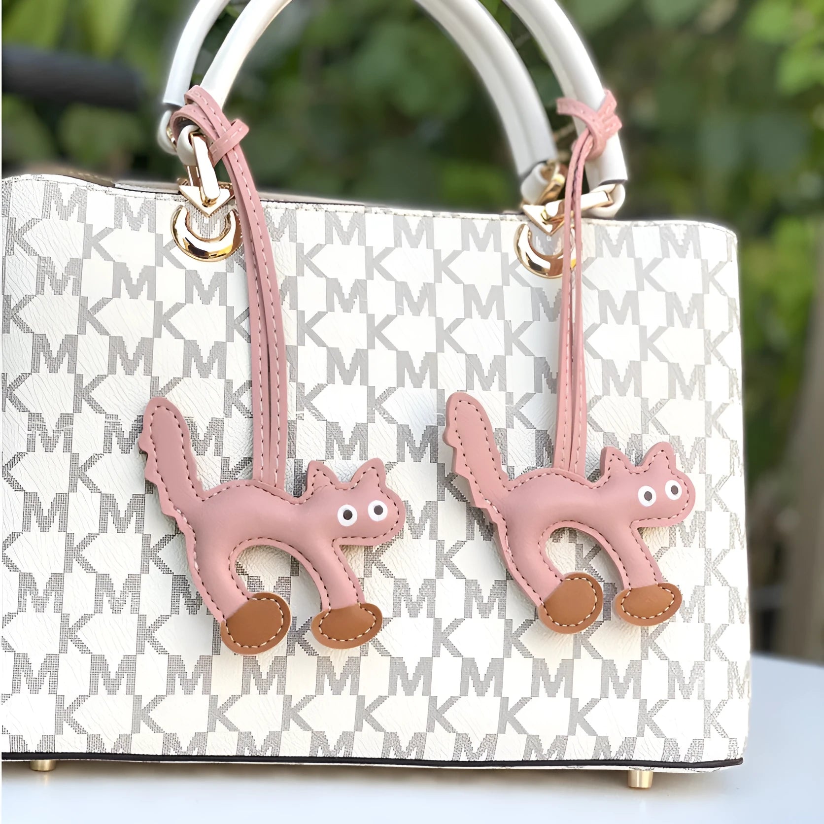 Mini PU leather cat bag pendant animal pattern 8.5x9cm in black on white background