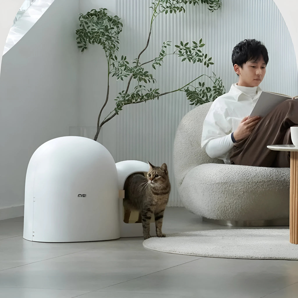 Oversized fully enclosed cat litter box in ABS plastic, shown in Moss Green colour.