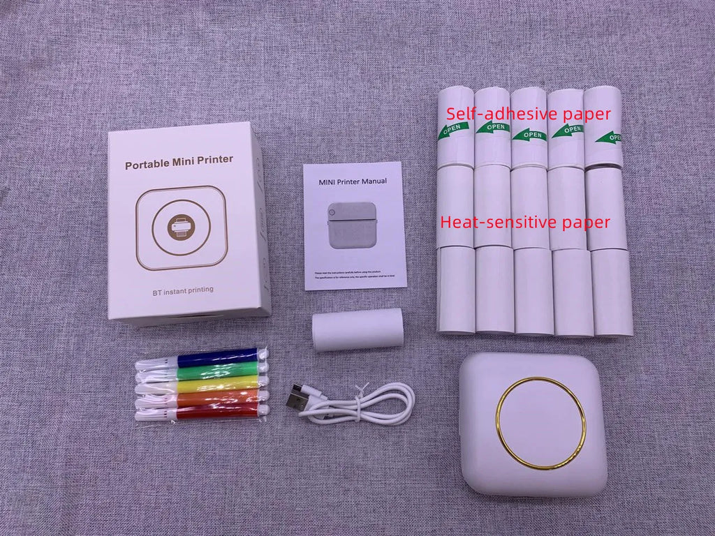 Mini label thermal printer C20 white model with Bluetooth and USB port on a desk