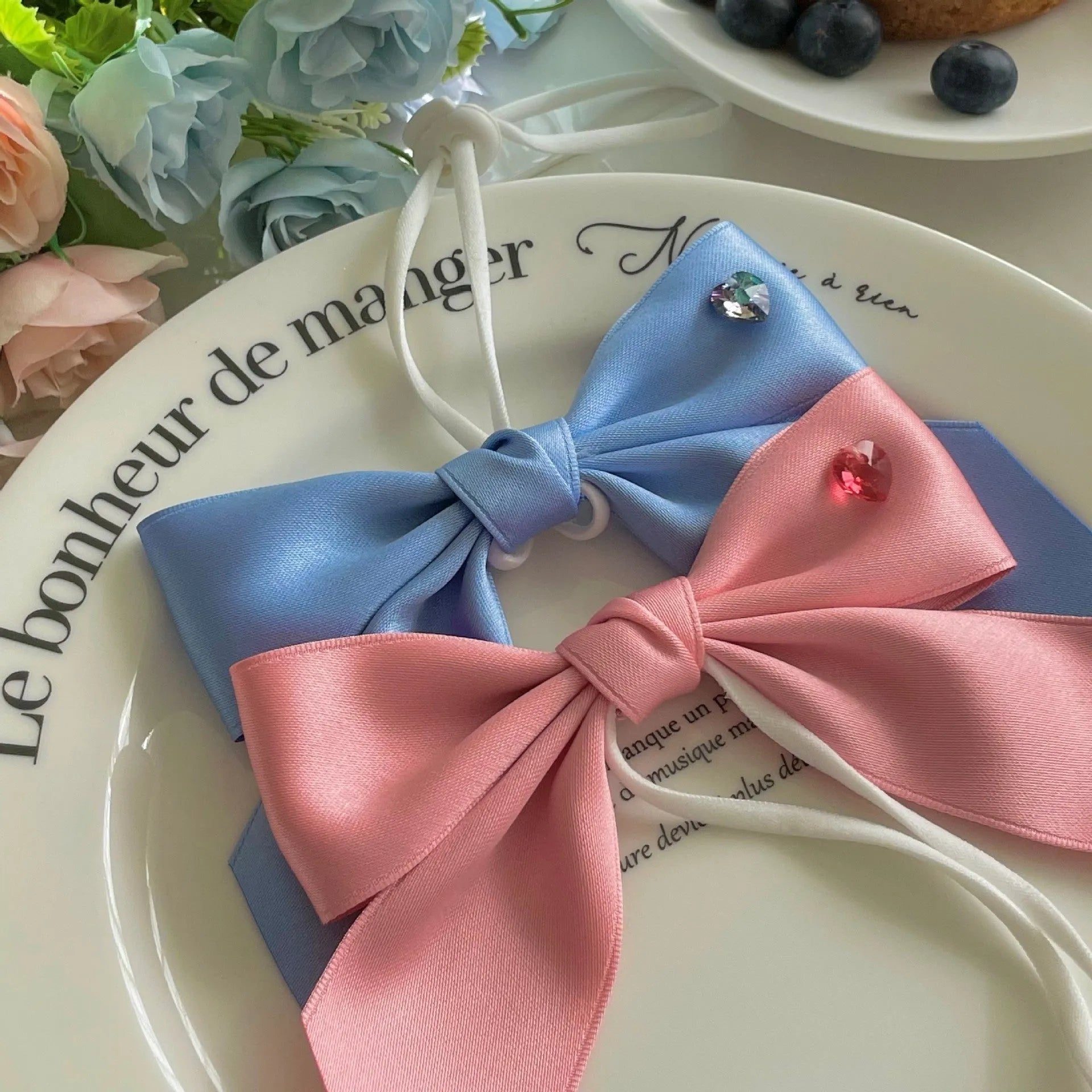 Princess style dog headdress hair band with adjustable bow on polyester cotton ribbon