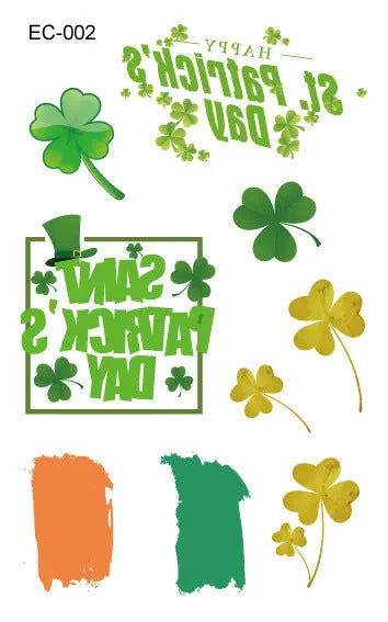 Irish festival tattoo sticker paper with St. Patrick's Day clover design measuring 120 × 75mm