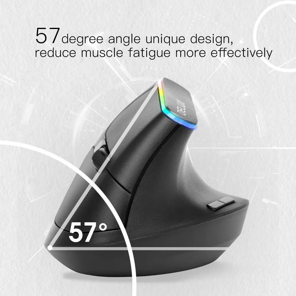 M618C black and white vertical ergonomic wireless computer mouse with RGB lighting