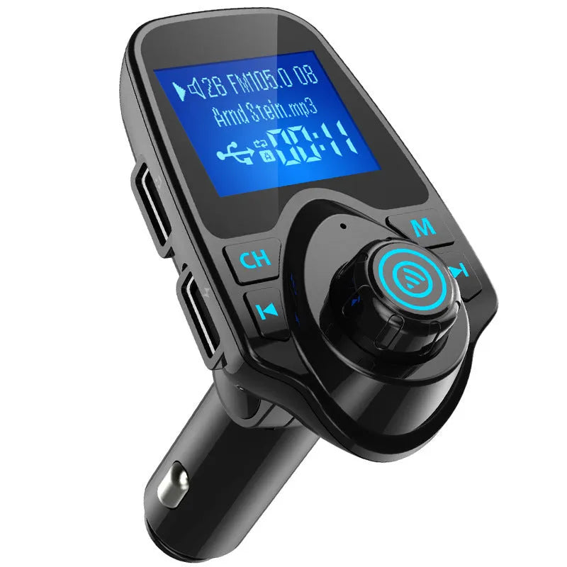 Black car Bluetooth FM transmitter hands-free kit with USB port and SD card slot
