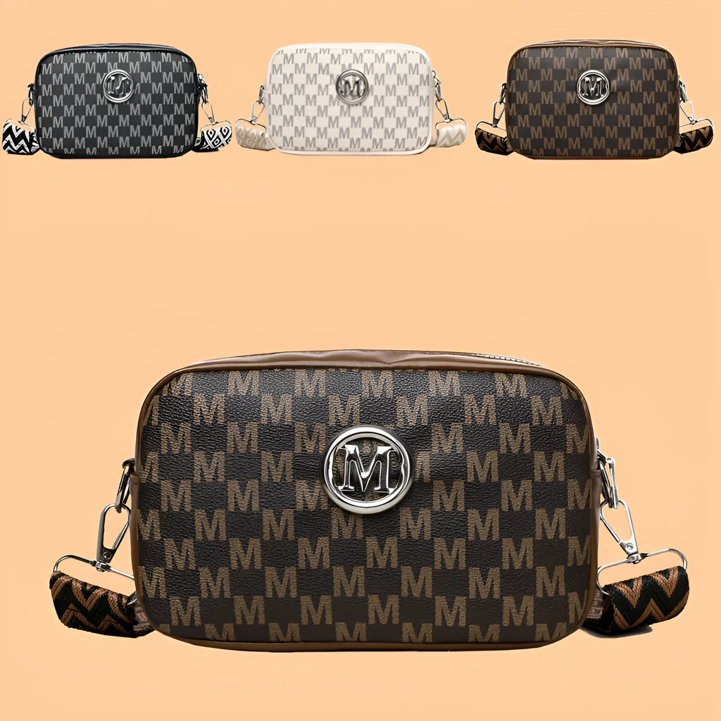 PU leather crossbody bag with wide shoulder strap and three-dimensional front pocket