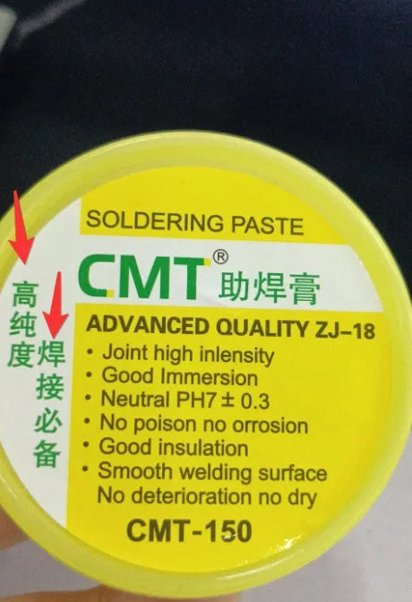 CMT high-purity rosin soldering flux paste in 50g and 85g sizes for electric soldering irons