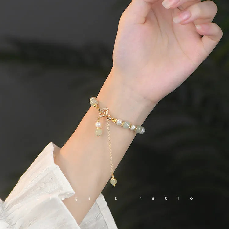 Women's Hetian jade bracelet with gold electroplated chain and pendant in Chinese style