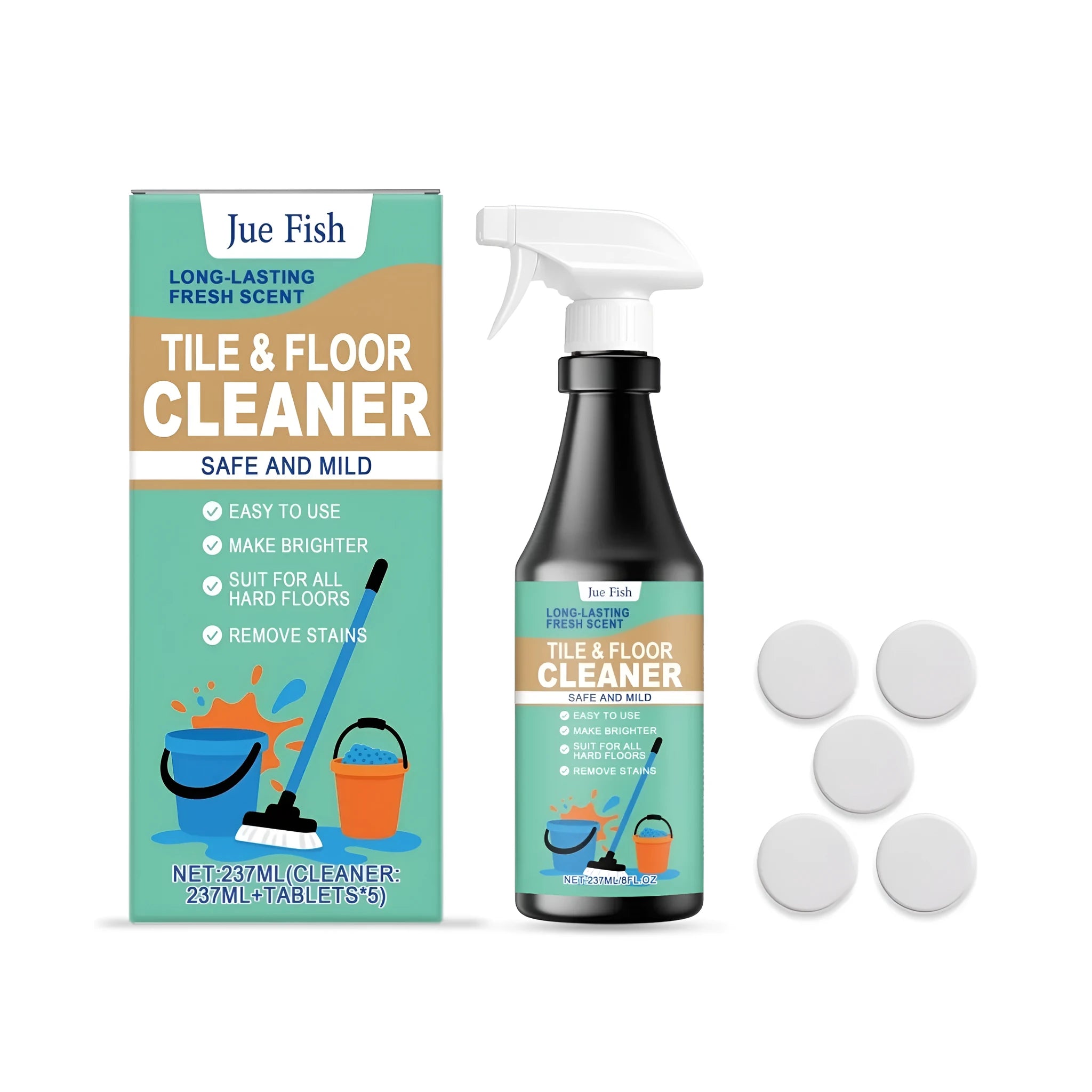 237ml floor cleaner bottle with lemon scent and cleaning tablets for multi-surface cleaning