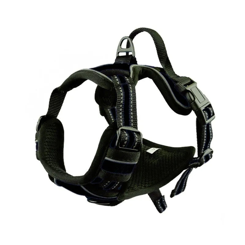 Adjustable Oxford cloth dog harness with a control handle on the strap, shown in a choice of colours.
