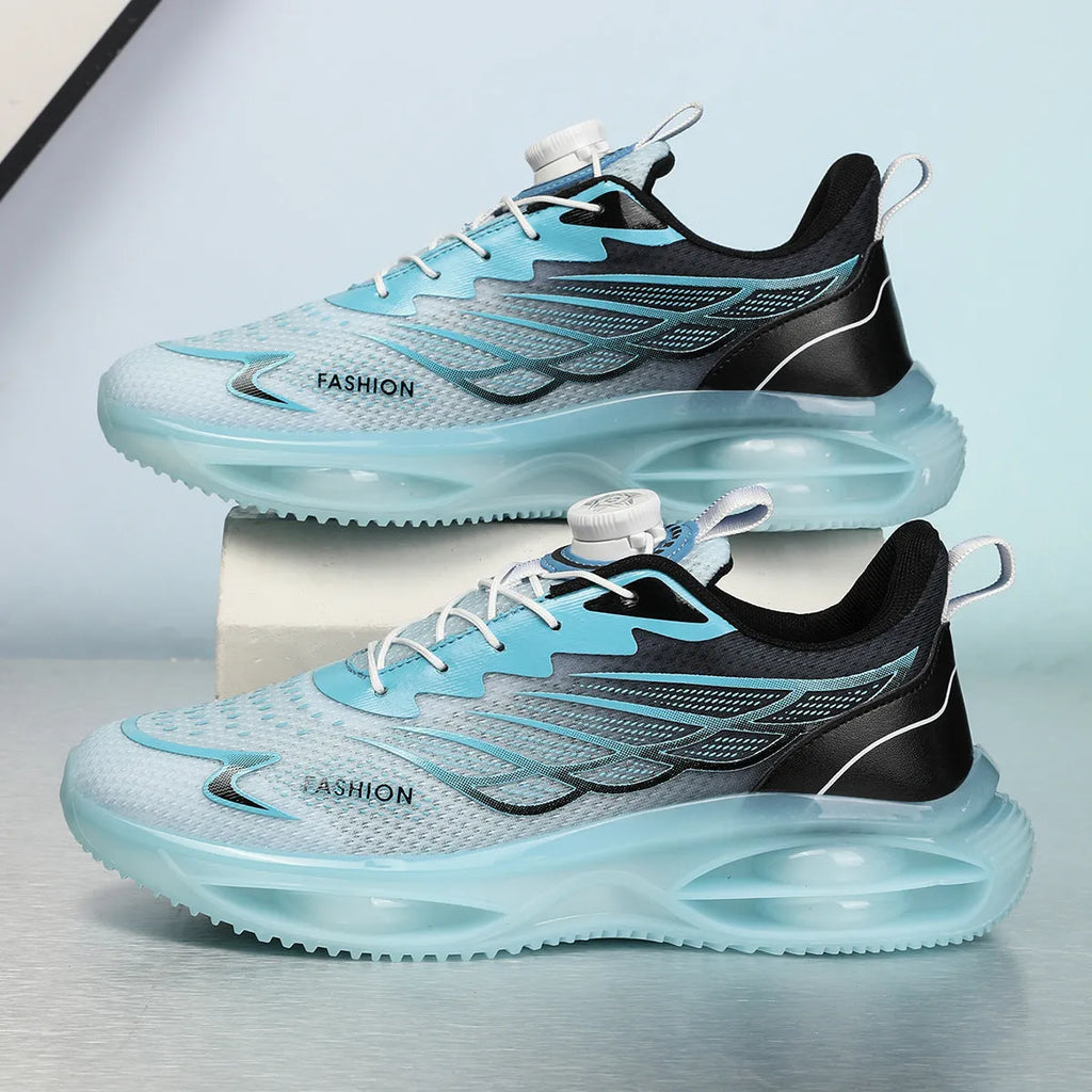 Casual breathable mesh shoes with rubber sole in sky blue, black gold or white colours