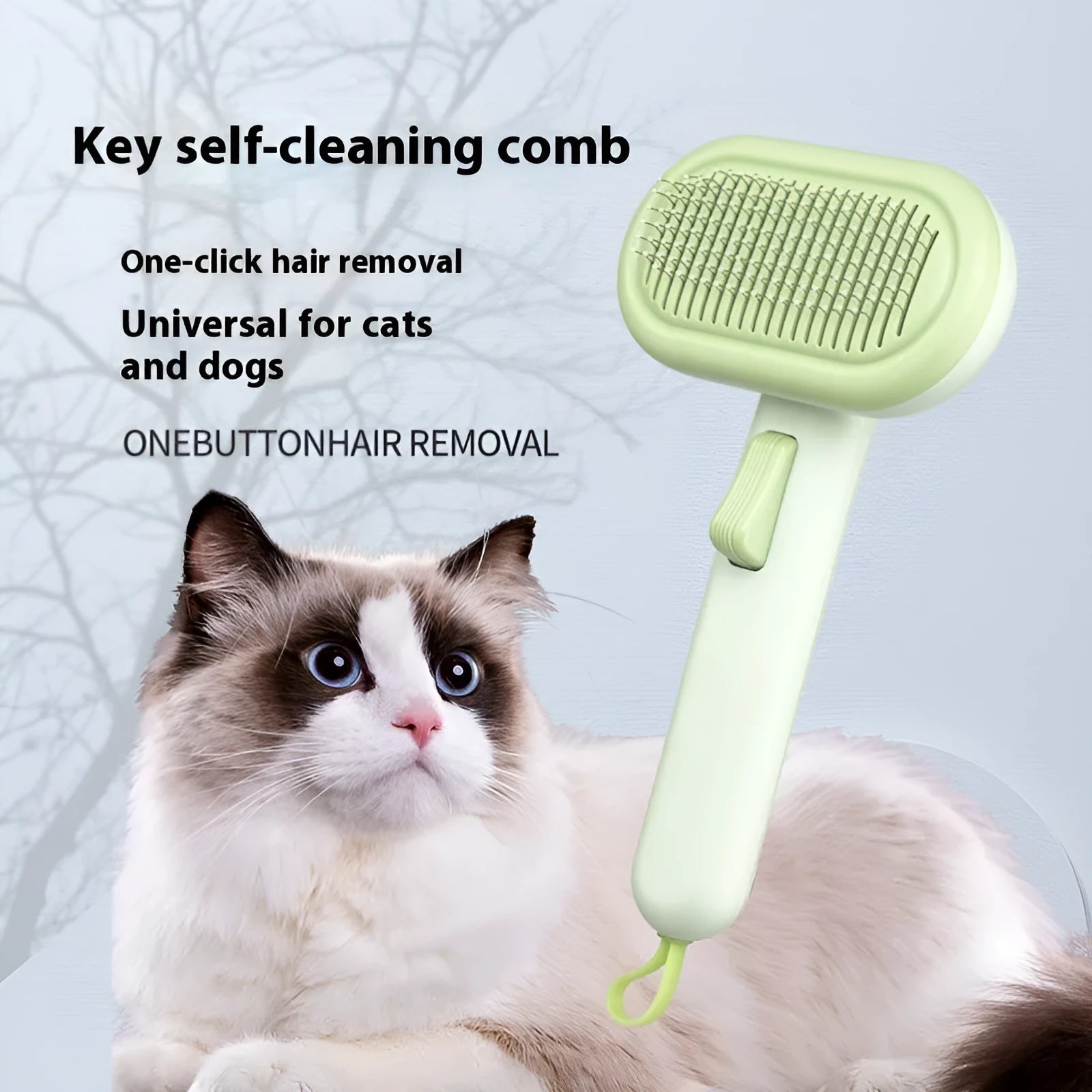 Large pet grooming comb with stainless steel blade in light green colour for cat and dog hair removal