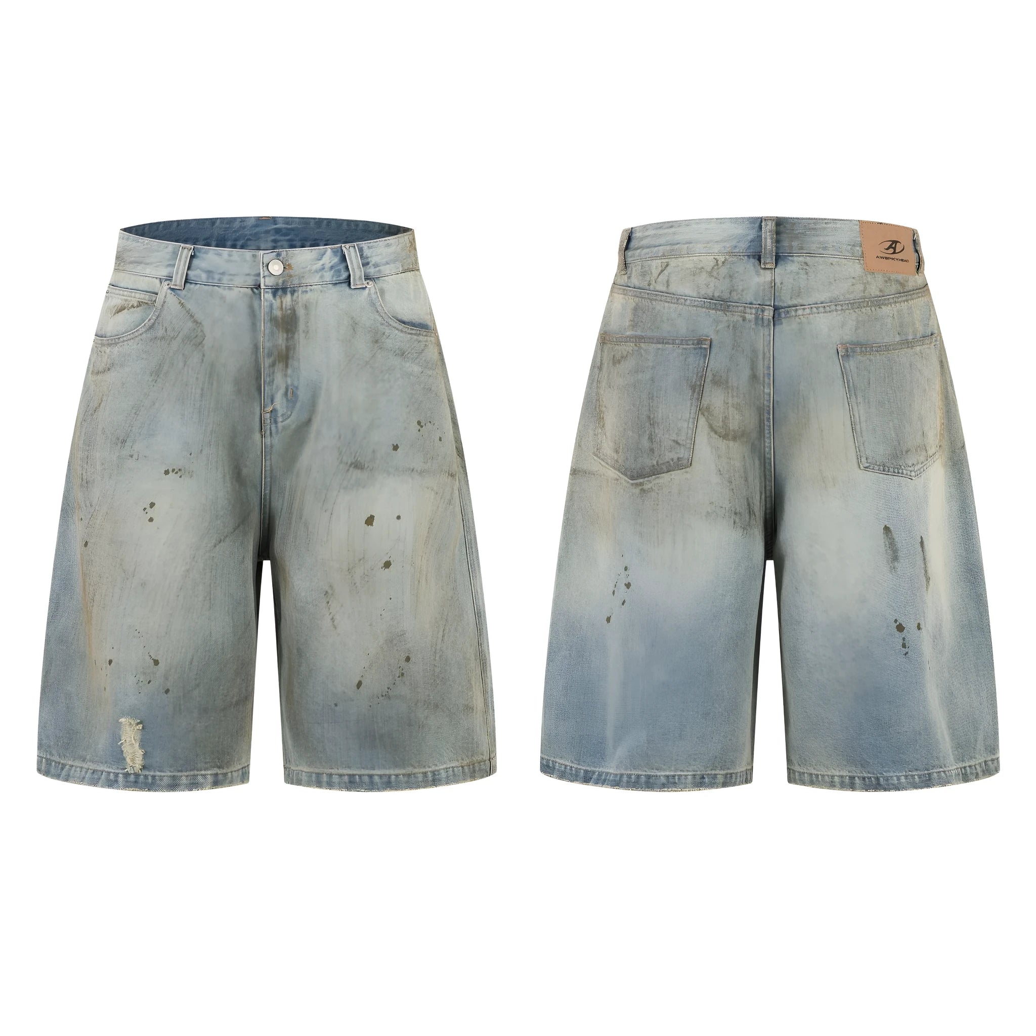 Straight-leg cropped denim jeans in washed blue colour with zipper fly