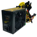 Black high-wattage server power supply unit with multiple PCIe and power connectors.