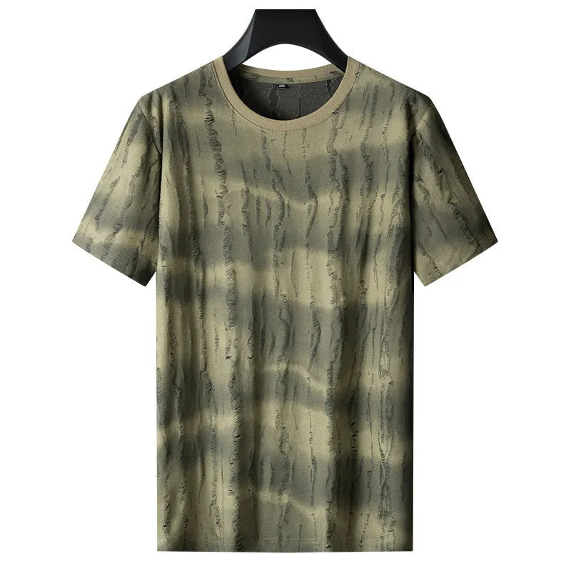 Men's grey plus size loose-fitting round neck t-shirt with short sleeves