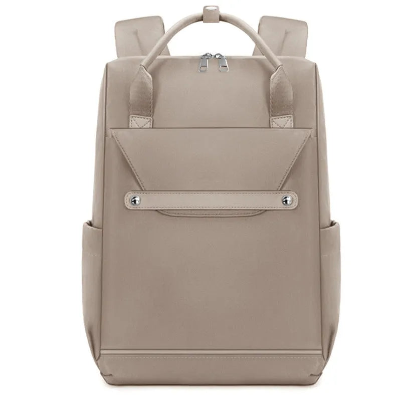Lightweight large capacity waterproof nylon schoolbag for girls and boys, solid colour, available in Black Beige Brown Lotus Pink