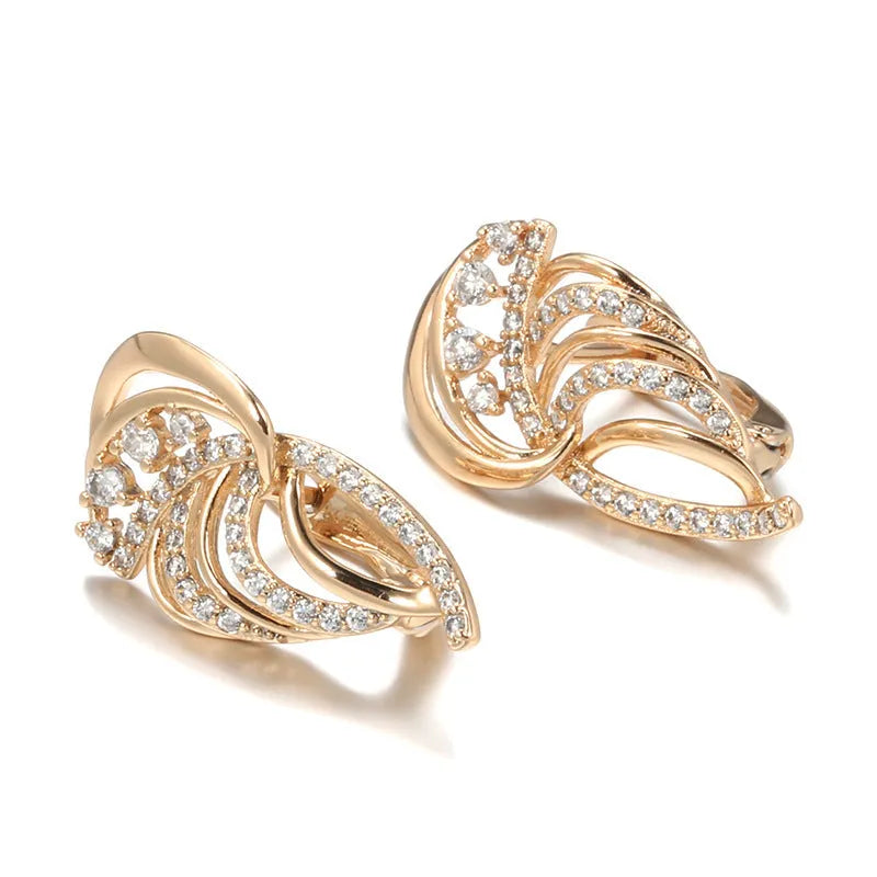 Gold-plated wing-shaped ear clips with micro inlaid zircon geometric design for women