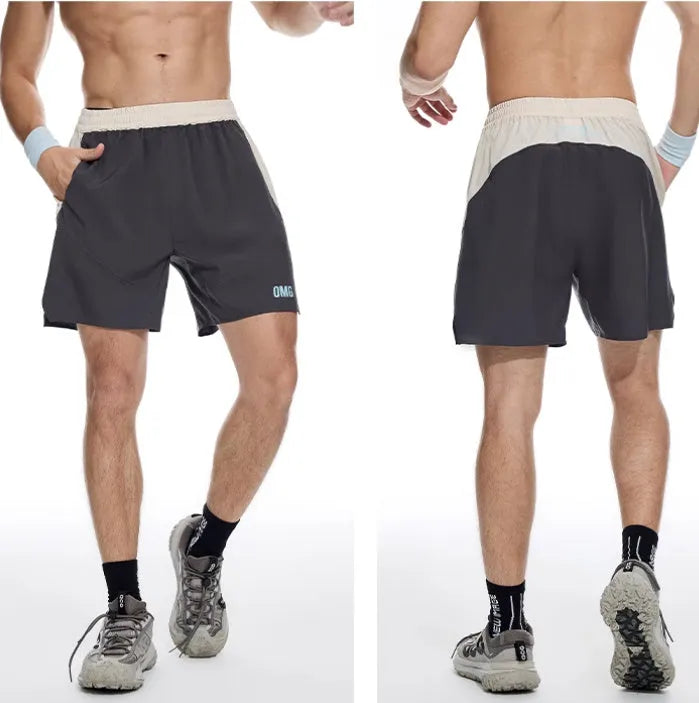 Men's loose fit workout shorts in dark rock ash colour with elastic lace-up waistband