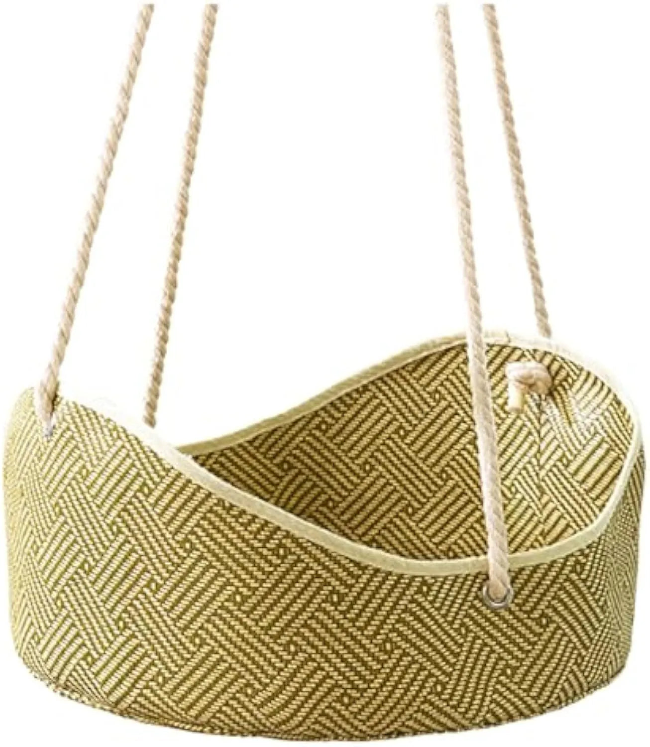 Green rattan cat hammock with bamboo frame and metal hooks, 40cm by 20cm pet bed