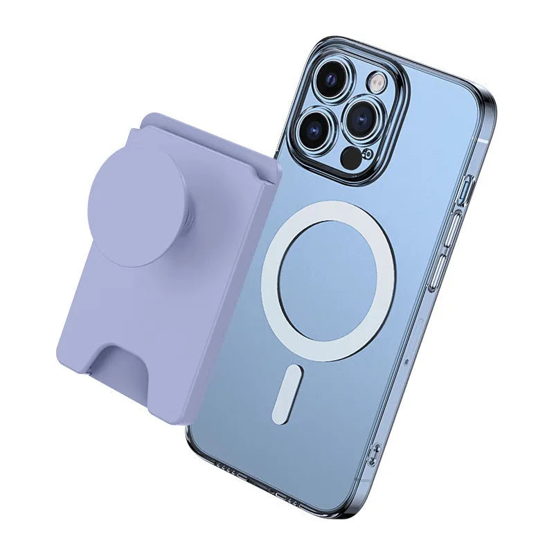 Magnetic suction phone airbag holder for Apple iPhones in five colour options on office desk
