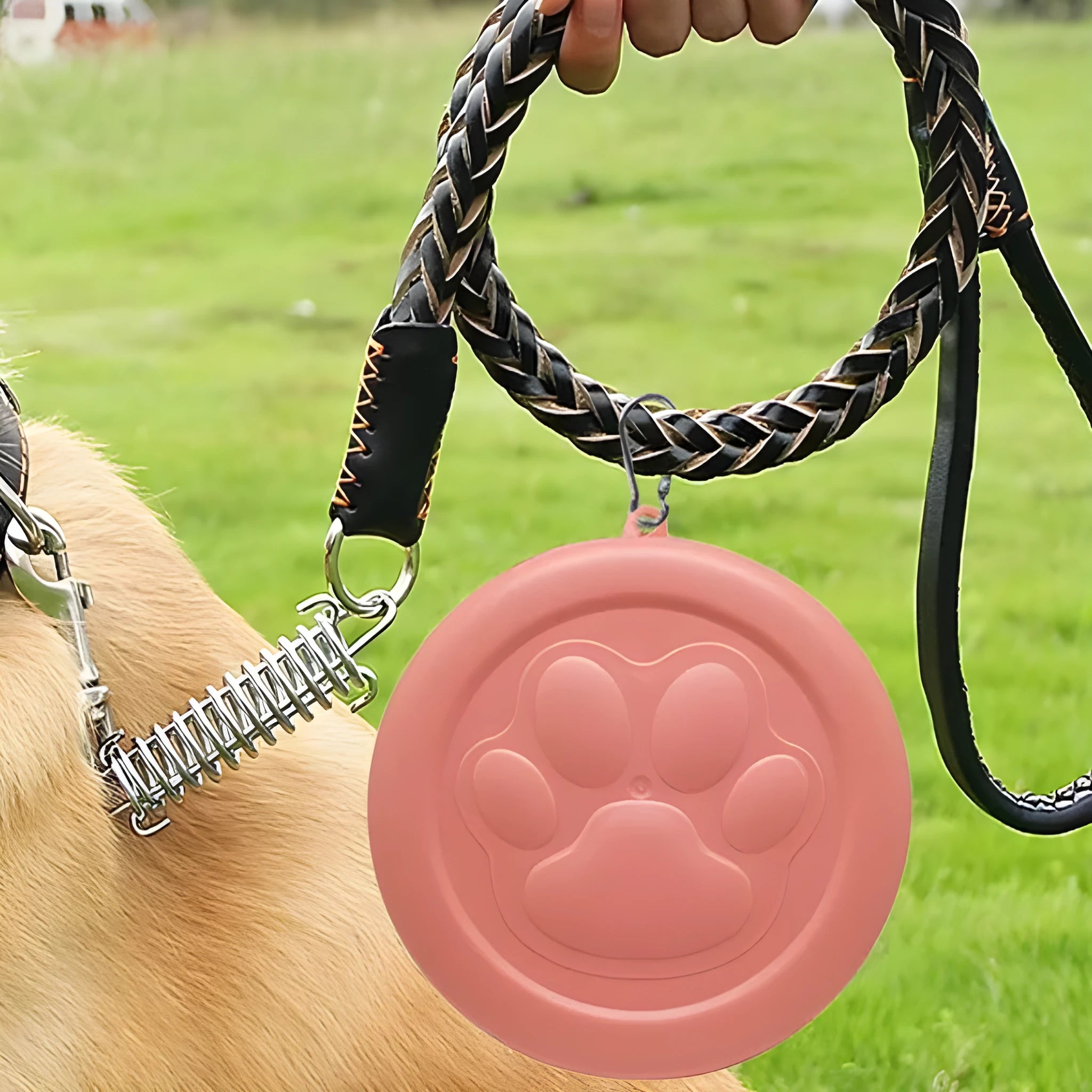 Portable foldable silicone dog bowl showing pink and green colour options in both large and small sizes