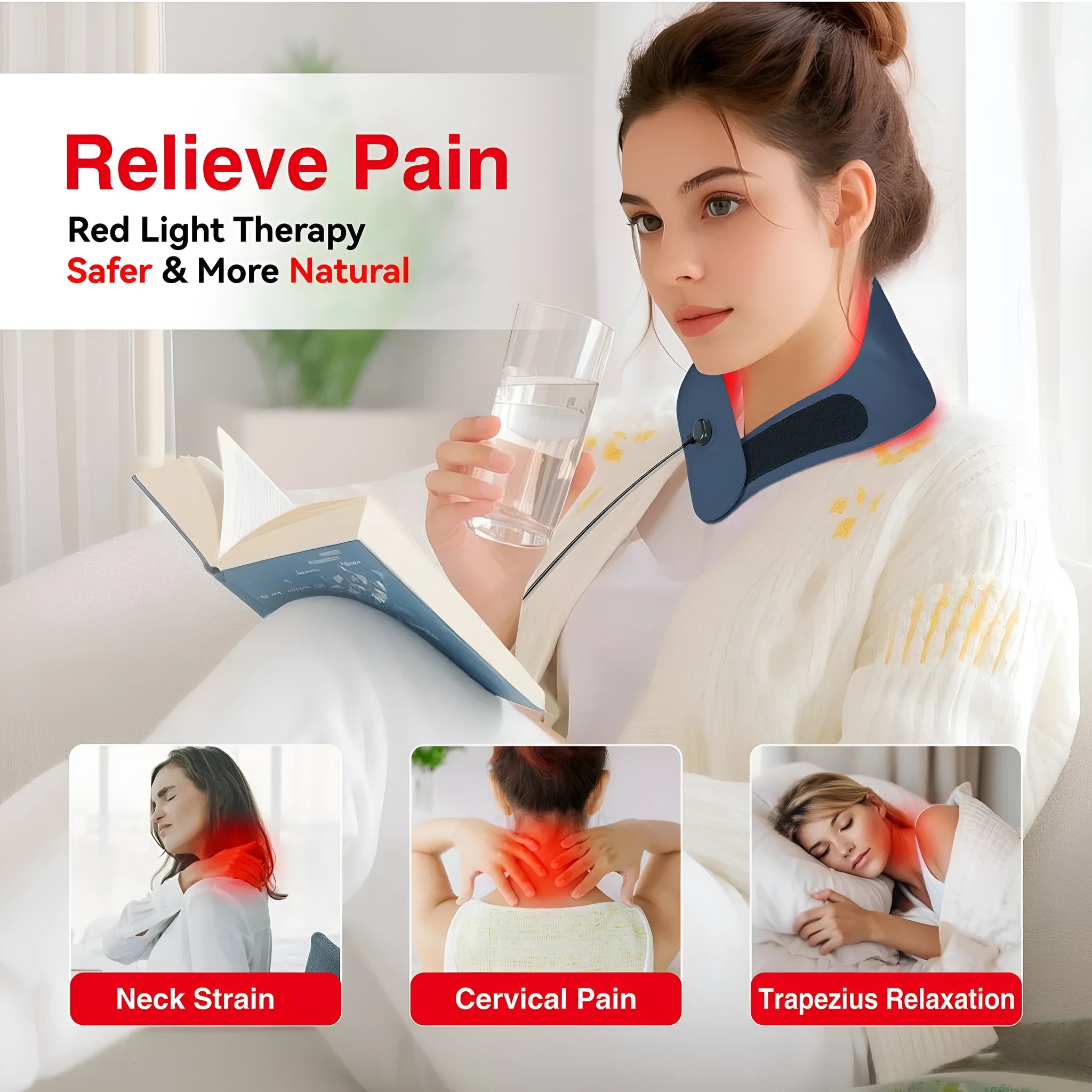 Red light hot compress neck mask with separate controller for pulse physiotherapy