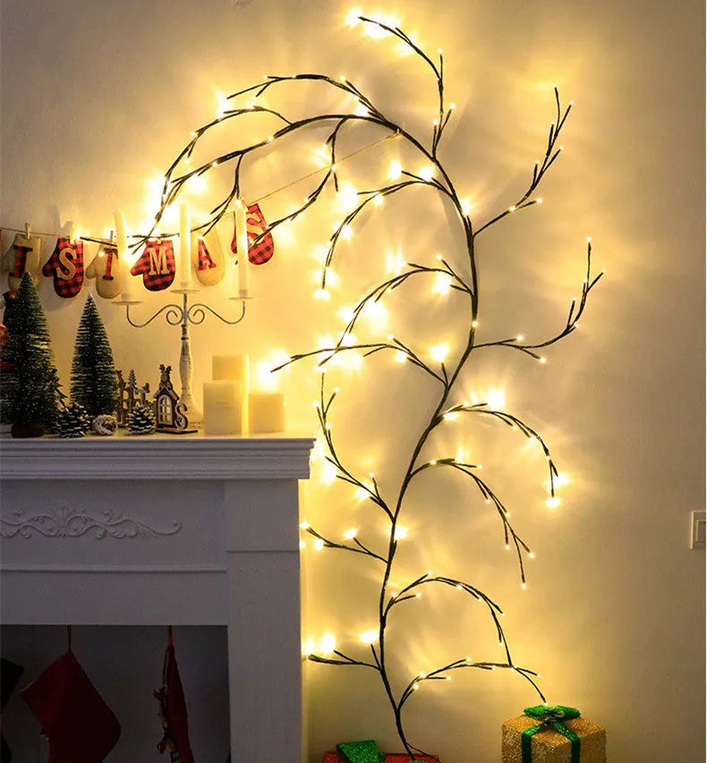 Warm white LED rattan tree light for indoor room and wall decoration.