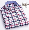 Men's pure cotton Oxford plaid long-sleeved casual shirt with slim fit and button front