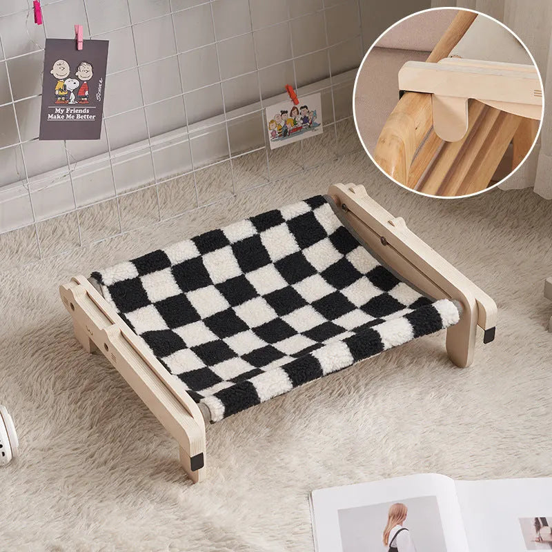 Solid wood cat bed with removable cover in grey blue colour option