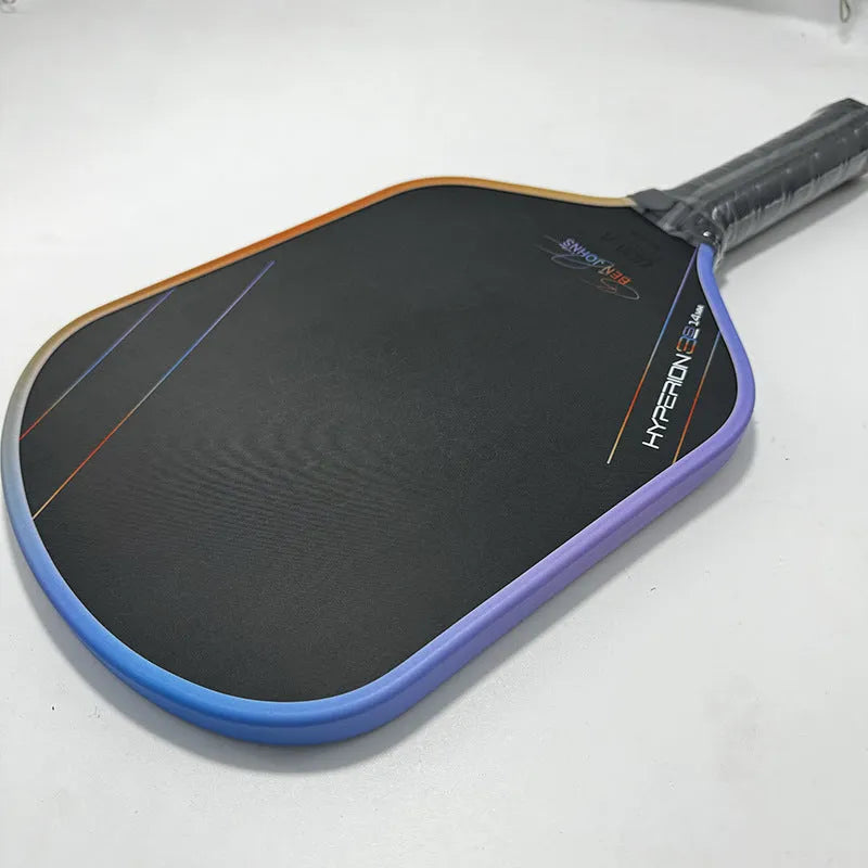 Aurora Multicolor Hyperion 3s pickleball racket showing carbon fibre construction and multicolour pattern