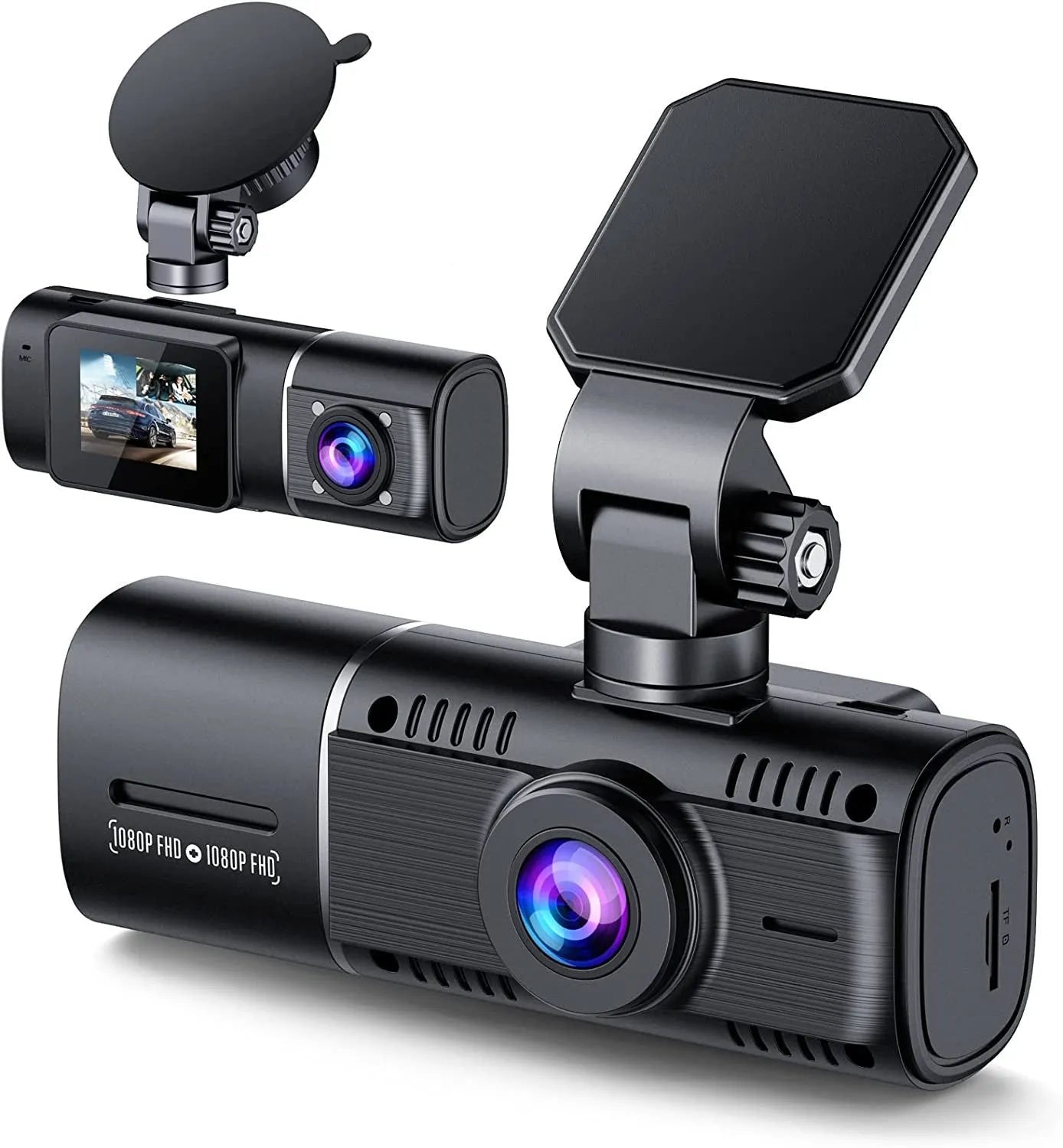 Standard black 1080p dashcam car camera with a 1.5-inch screen on its packaging.