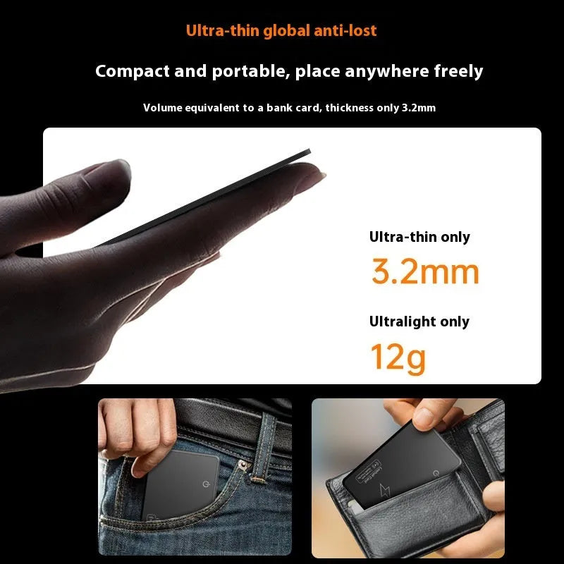 MFI FindMy AirTag compatible GPS tracking card with keychain in black