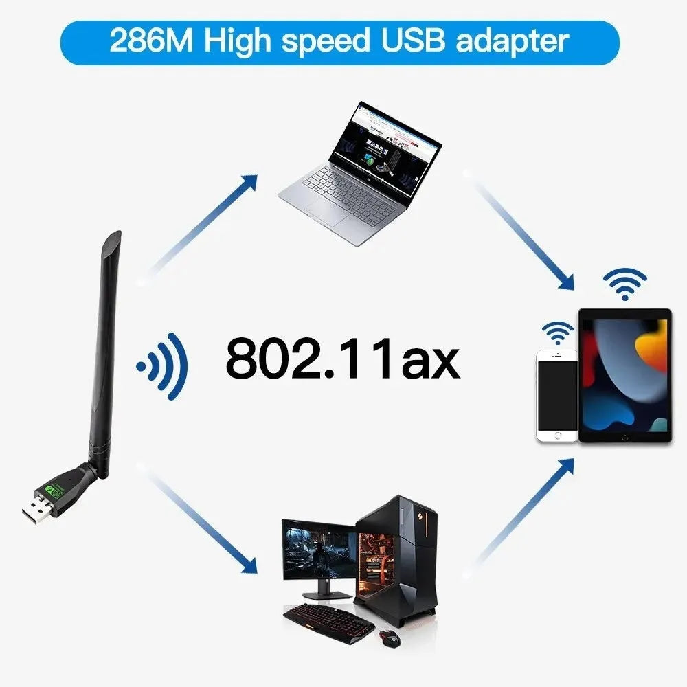 Black USB WiFi6 wireless network card for desktop PC and laptop computers