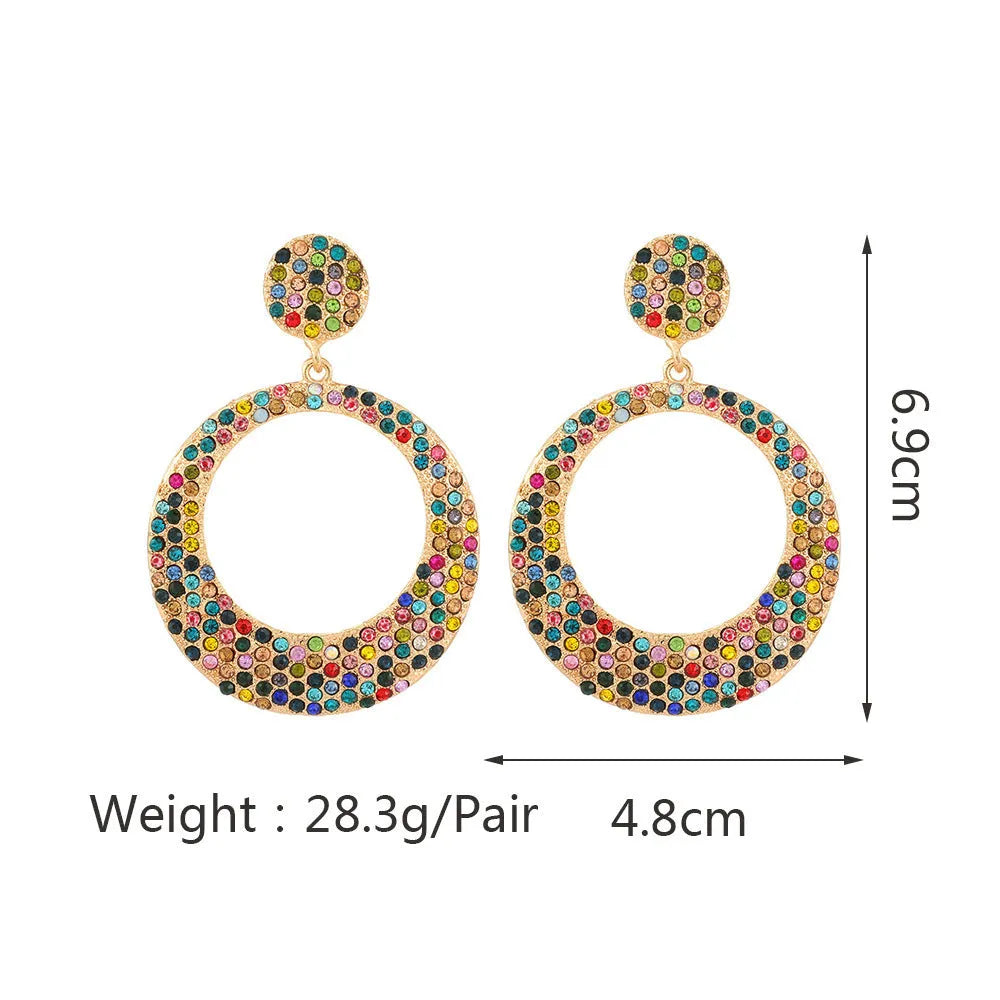 Cartoon style alloy earrings with large round colour pendants