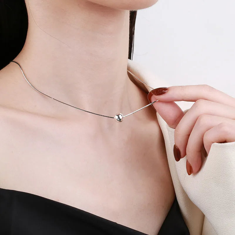 Small ball pendant silver clavicle chain necklace with round design in YFL376 colour