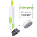 White and red long-handle kitchen brush with liquid dispenser and two brush heads