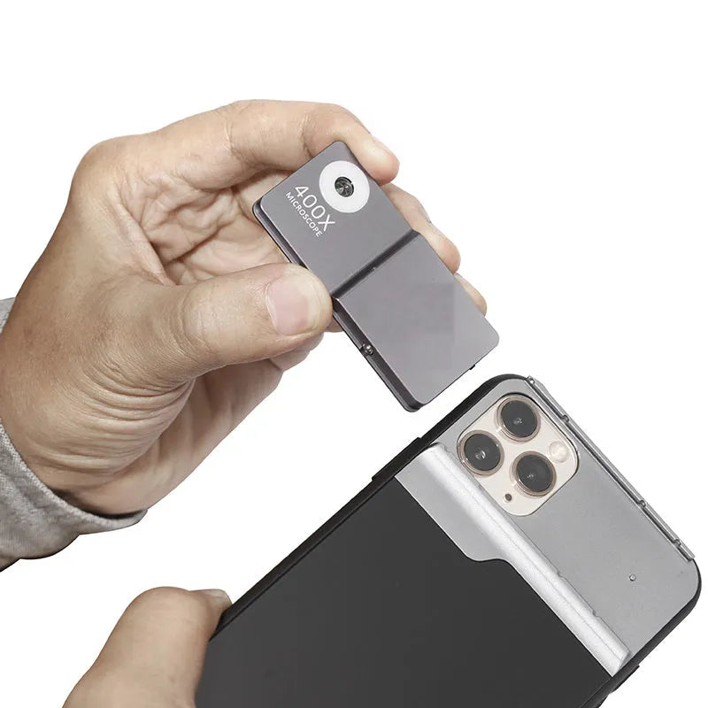 Black silver aluminium alloy and TPU mobile phone microscope lens with 400X magnification for iPhone compatibility