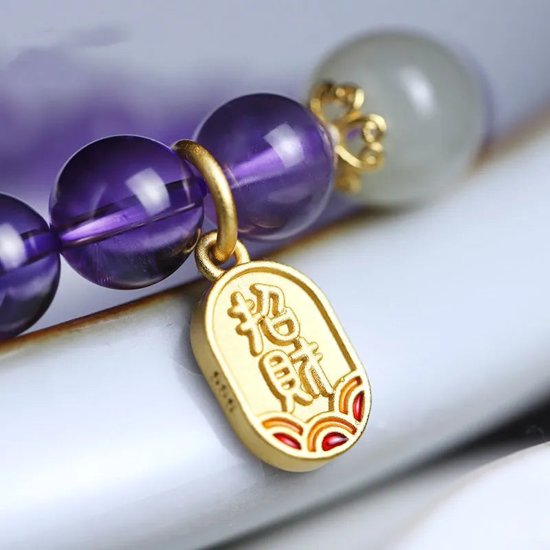 Women's amethyst crystal bracelet with 8mm geometric beads in national style design