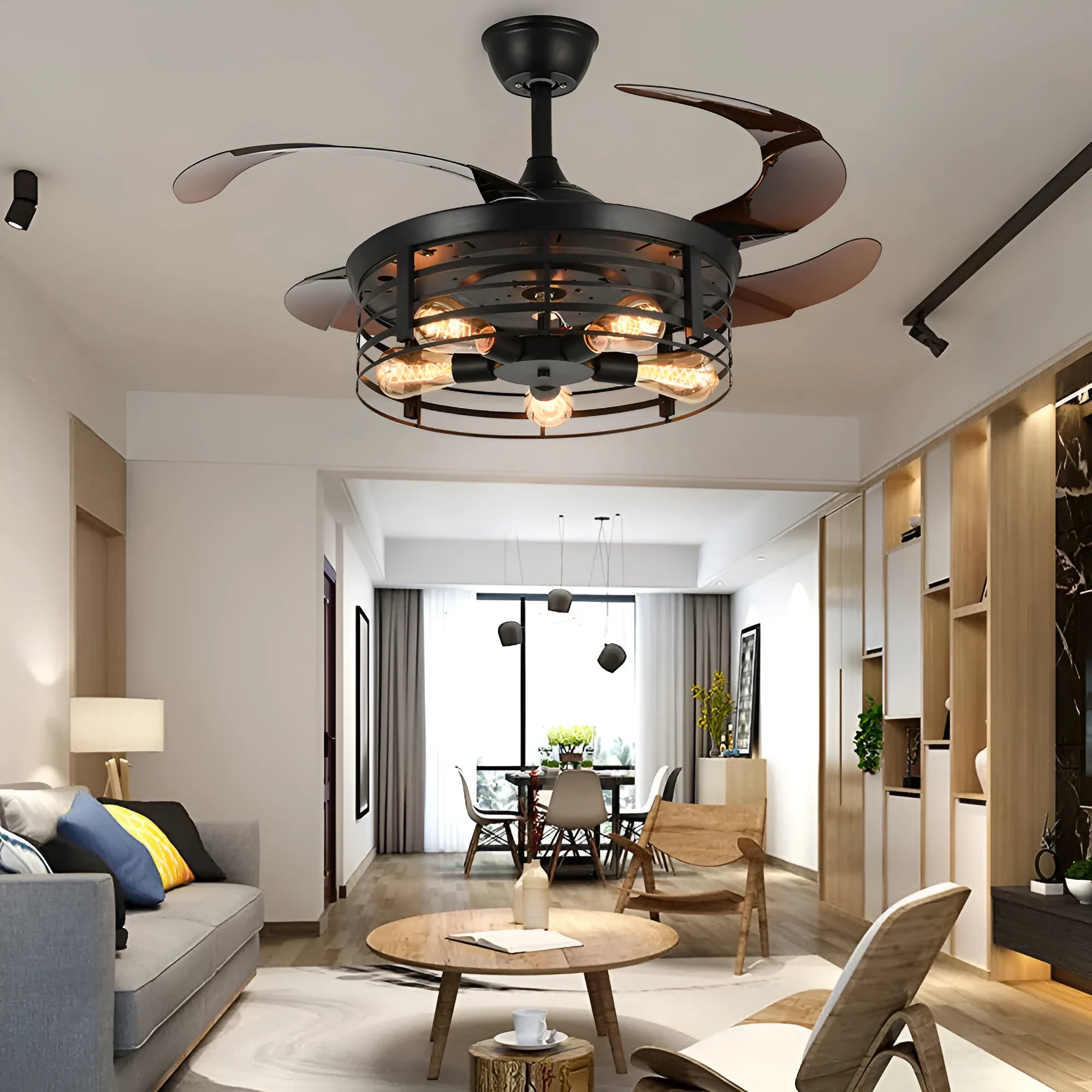 42 inch industrial style ceiling fan lamp with acrylic blades and remote control