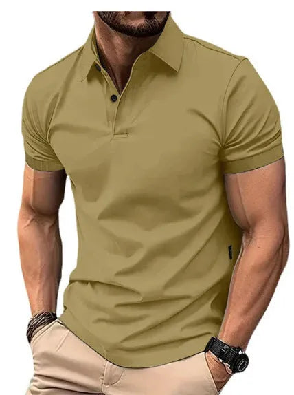 Men's slim fit casual short sleeve button-down shirt in a solid colour.
