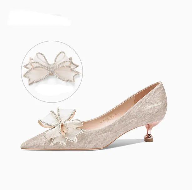 Women's champagne gold crystal sequin stiletto high heels with pointed toe for wedding events