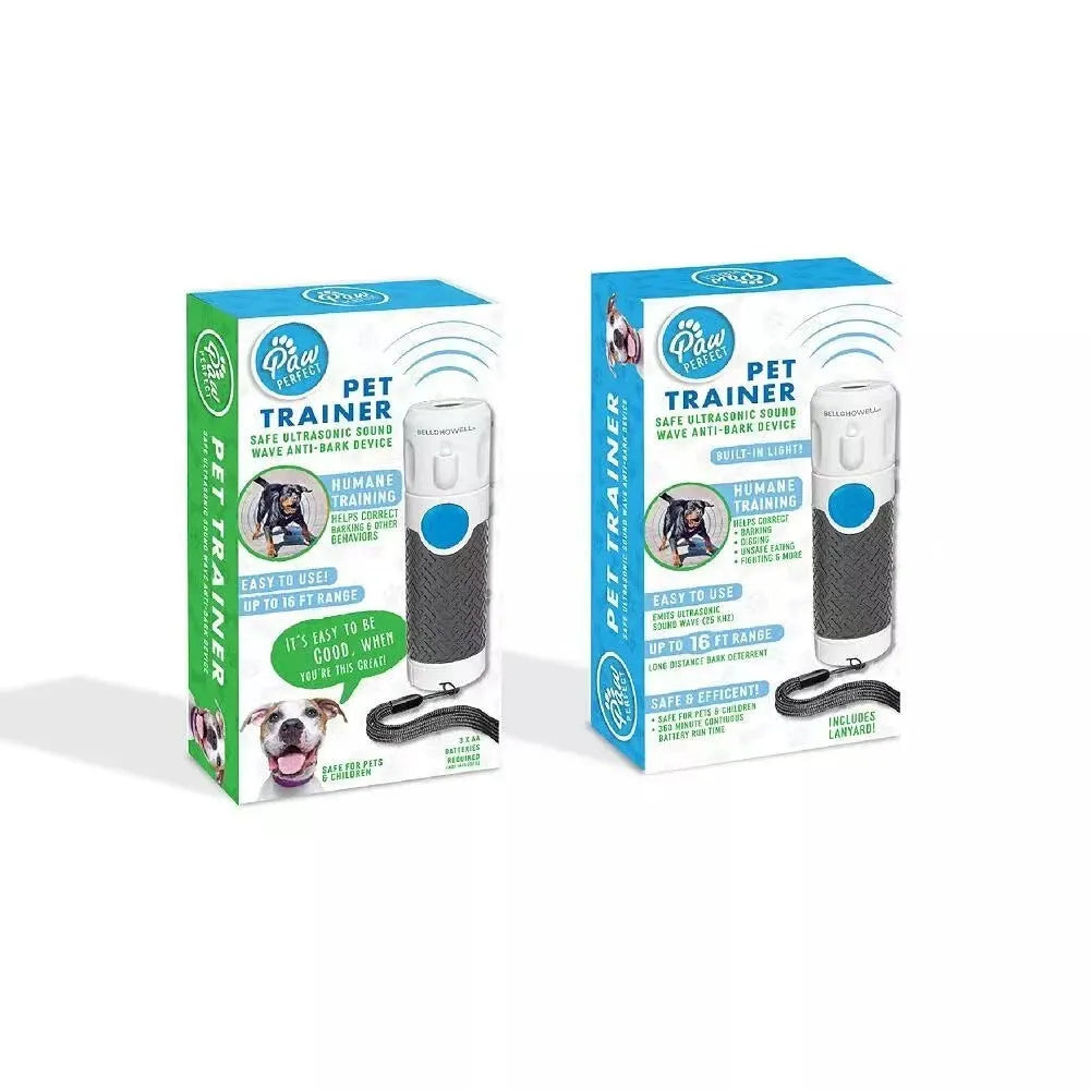 White handheld ultrasonic dog trainer device for bark control and behaviour training