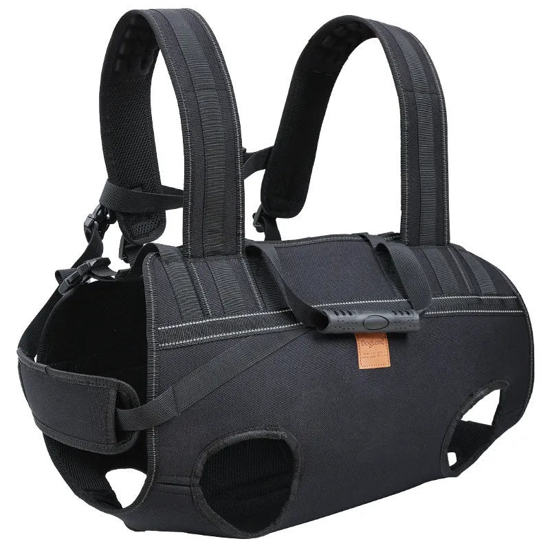 Black Oxford cloth dog backpack carrier for medium and large pets in three size options