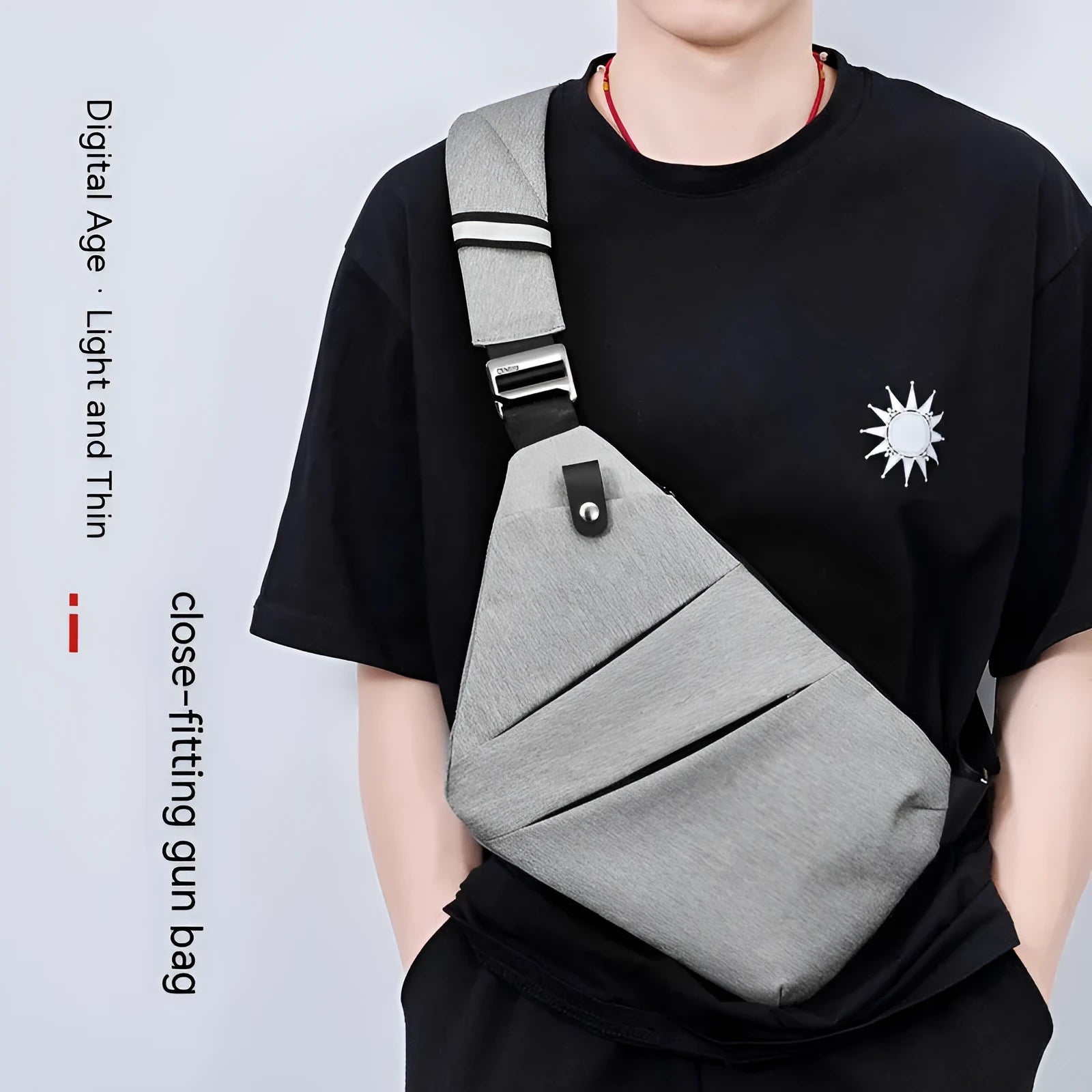 Men's anti-theft sling crossbody bag in polyester solid colour, regular trapezoid shape, available in multiple colours for business travel