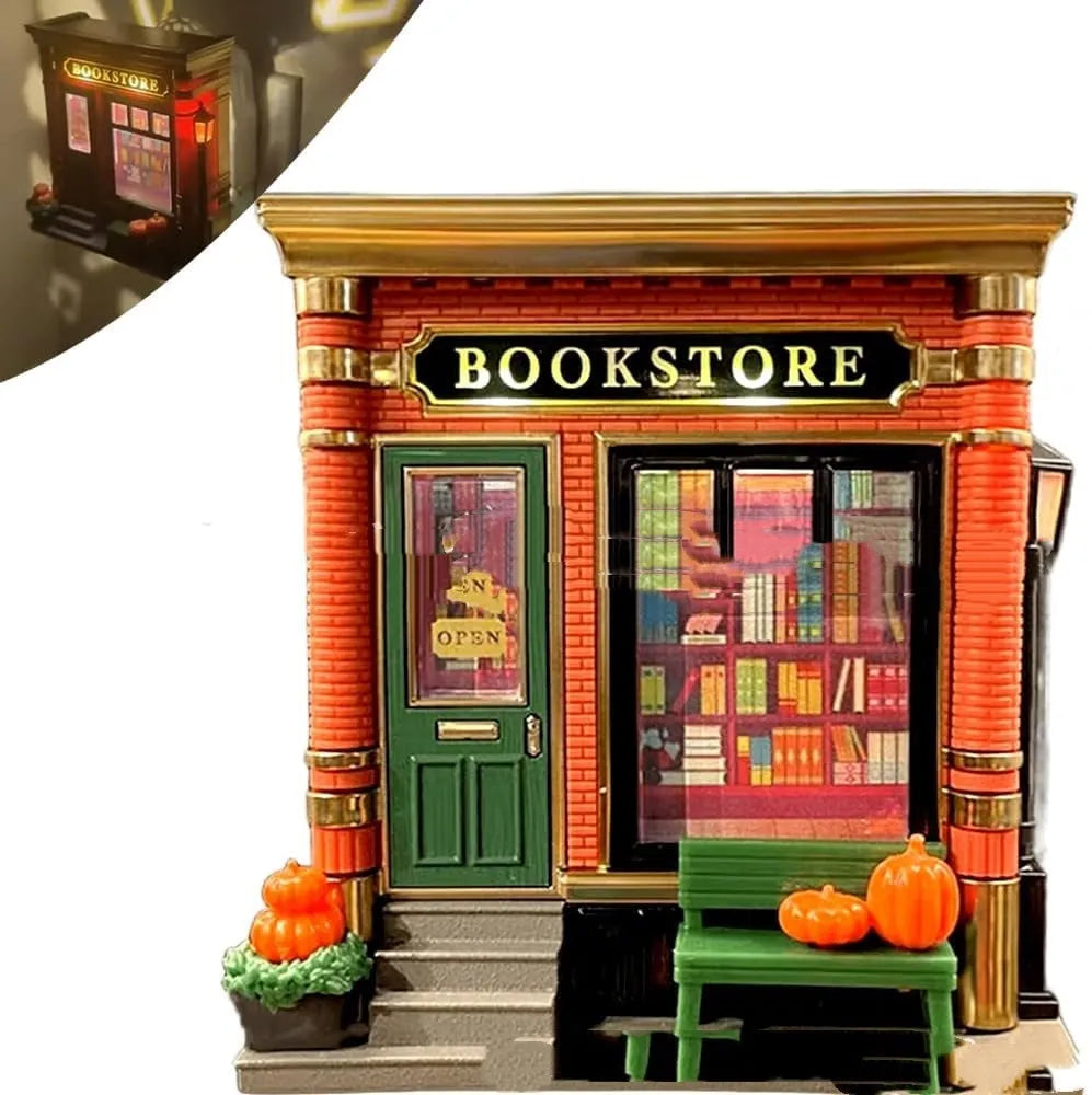 Small cartoon house Christmas night lamp ornament with glowing interior and US plug