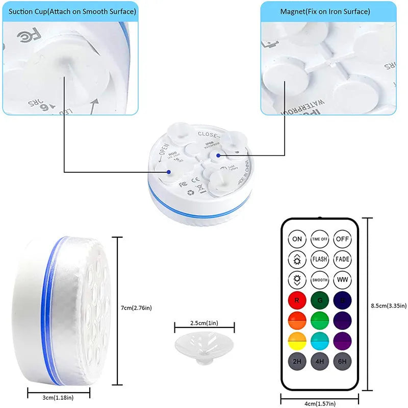 Remote control colour changing LED diving light with IP68 waterproof rating for garden ponds