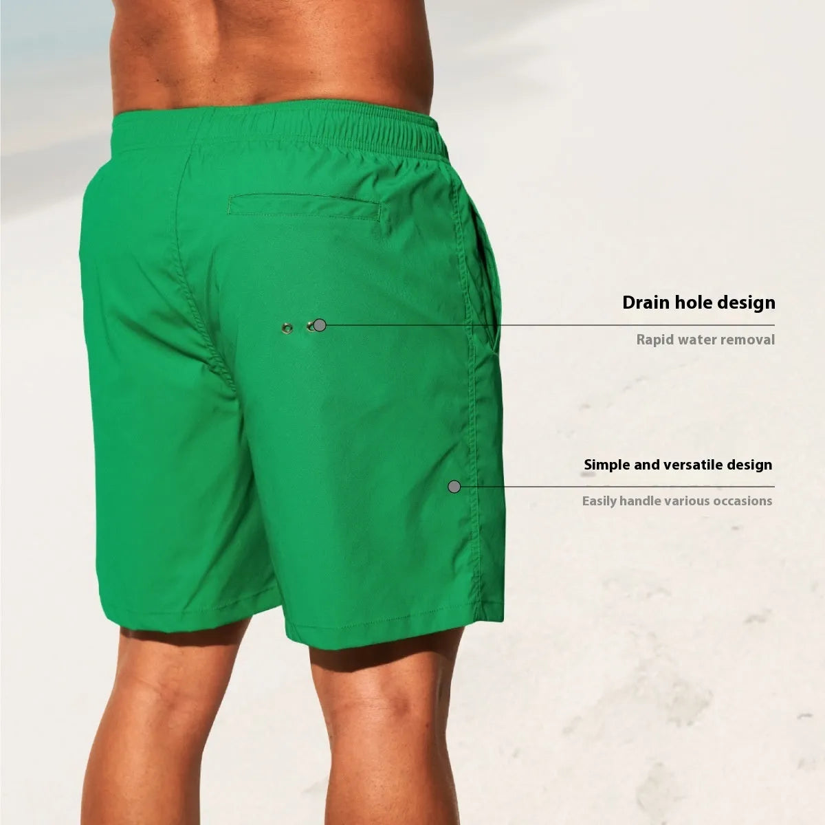 Men's quick-drying nylon beach shorts in blue with straight leg opening for swimming and sports