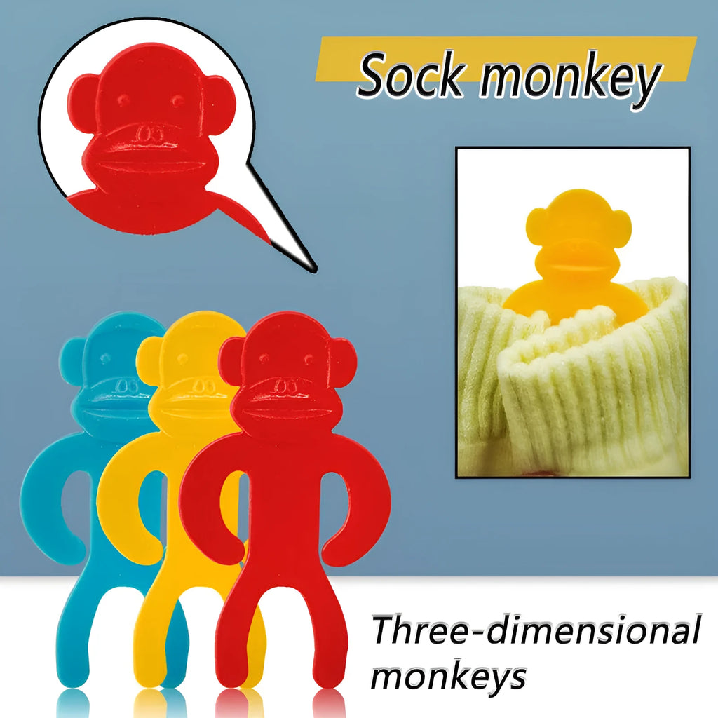 Plastic socks storage clips in blue, yellow and red colours for laundry organisation