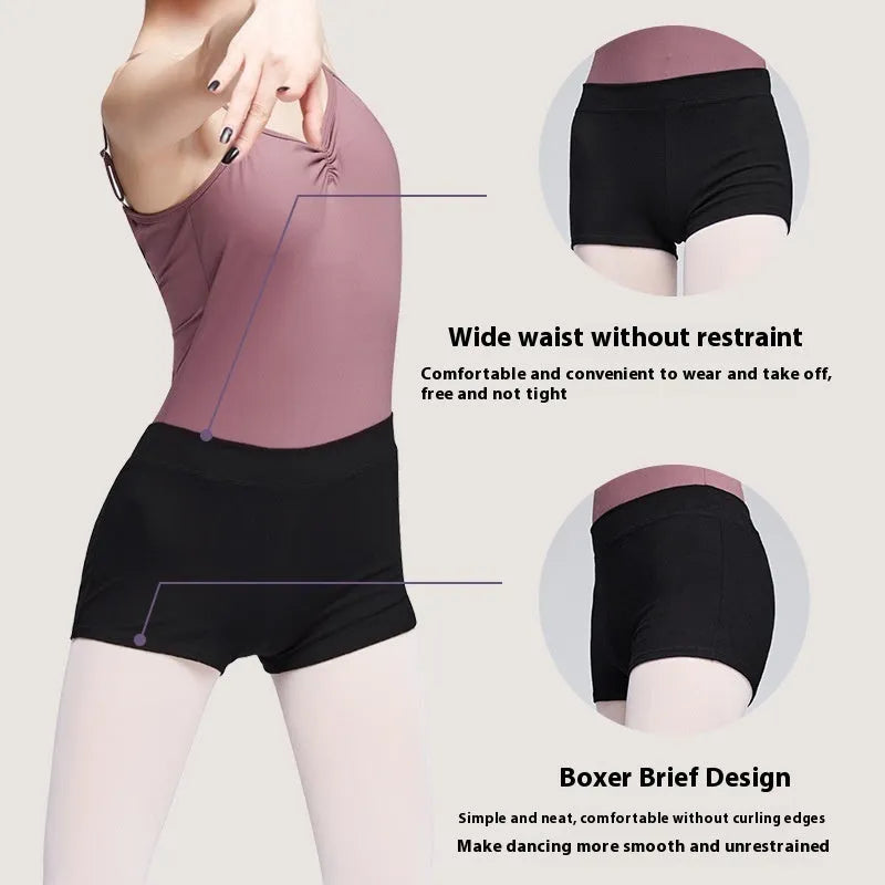 Black cotton women's dance shorts for ballet practice and fitness.