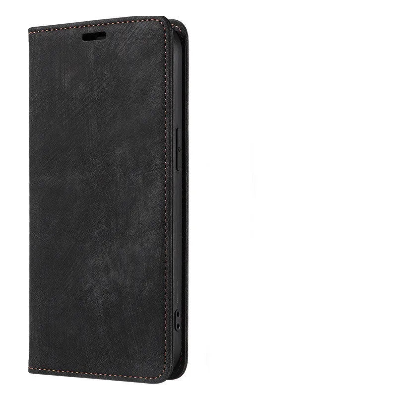 Magnetic flip phone case for iPhone showing front cover with magnetic closure in multiple colour options