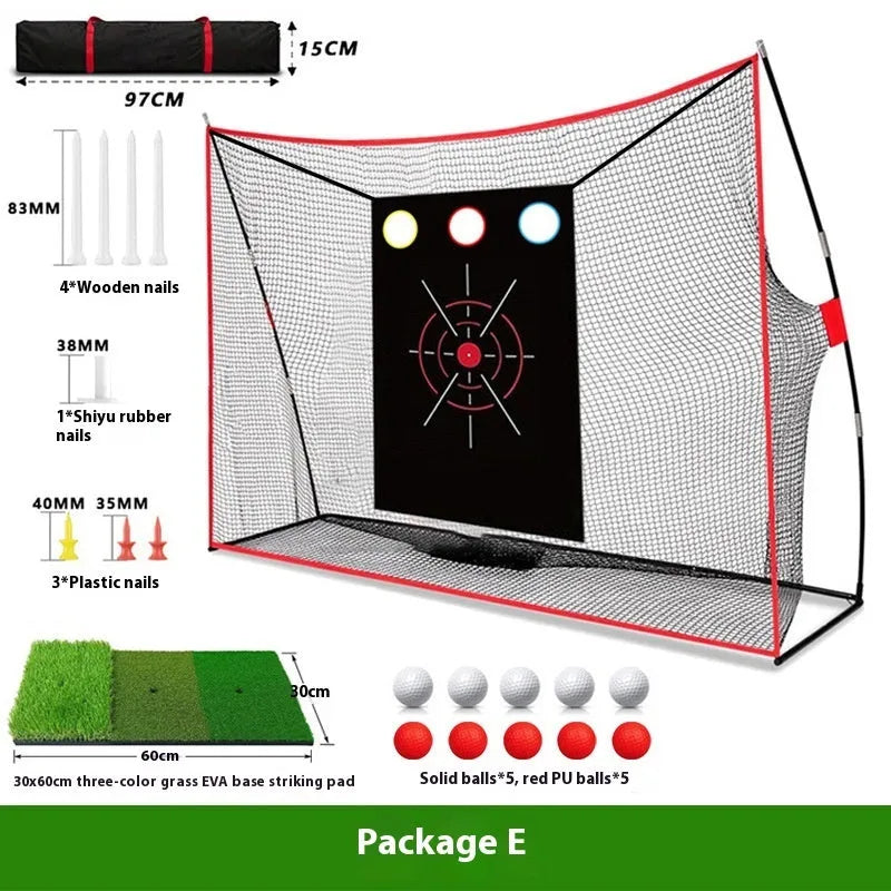 Golf wedge training net set with straw mat, practice balls, and accessories for short game practice