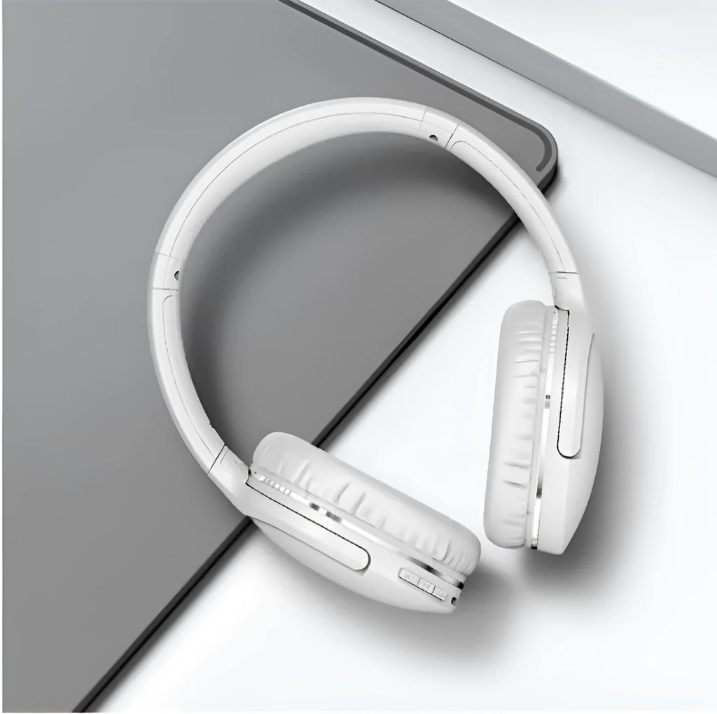 Black and white wireless Bluetooth sports gaming headset with over-ear design.